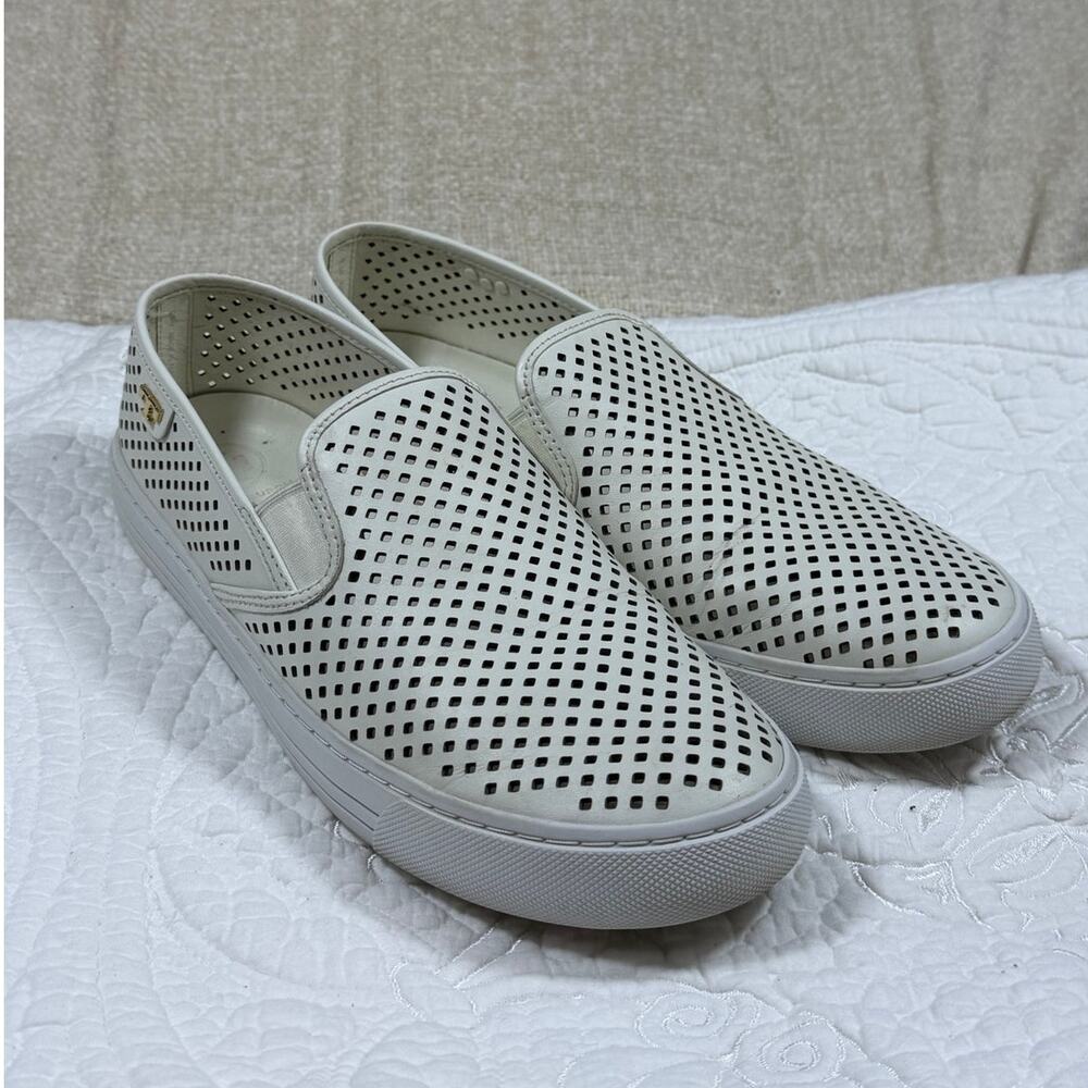 Tory Burch Women's 8.5 Cream Jesse Perforated Leather Slip On Sneaker Loafers
